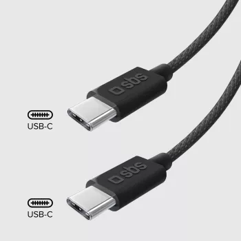 SBS TECABLETISSUETCCK USB-C į USB-C pintas laidas 1,5 m 60W PD greitas įkrovimas ir duomenų sinchronizavimas - juoda
