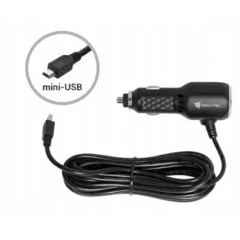 NAVITEL Mini-USB automobilinis įkroviklis cigarečių degtuko lizdui, 12V/24V, 2A, 10W, 1,2 m laidas, juodas