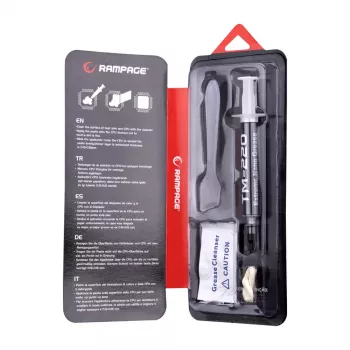 Rampage TM-220 Thermal Paste 2g CPU 11W/m.K, su mentele ir IPA servetėle
