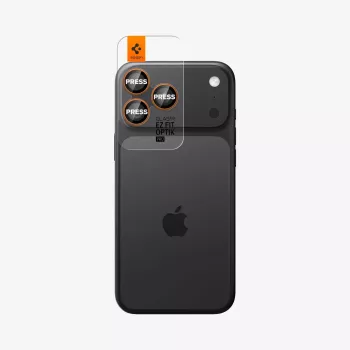 Spigen Optik Pro GLAS.TR EZ Fit Camera Protector 2-Pack - Stiklinis objektyvo apsauginis stikliukas, skirtas iPhone 16 Pro / 16 Pro Max / 17 Pro / 17 Pro Max (oranžinis)