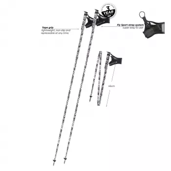 Komperdell Erlkönig FXP sudedamos bėgimo lazdos, 120 cm, 3 dalių ypač lengvas anglies pluoštas 14 mm, savaime išsiskleidžianti FXP sistema, Trail Pro Tape rankena