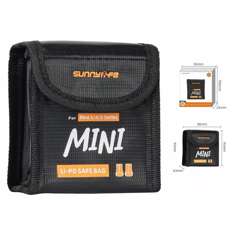 SUNNYLIFE Fireproof Battery Safety Bag for 2x DJI Mini 5/4/3 Pro / Mini 3 / Lito 1 / Lito X1 Batteries