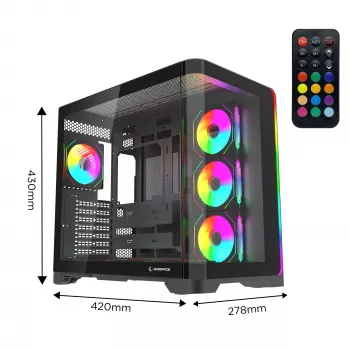 Rampage LYRON Mid Tower Gaming PC Case, 7x ARGB PWM Fans, Tempered Glass, Black
