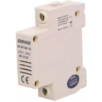 ORNO OR-DP-SB-133 Laidinis durų skambučio garsinis signalas, DIN bėgelis 1 modulis, 230V AC, 85 dB, balta/pilka