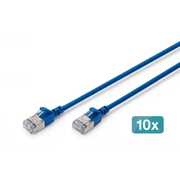 DIGITUS CAT 6A F-FTP plonas patch kabelis, 0,3 m, mėlynas, 10 vnt., LSZH, 10 Gbps, RJ45