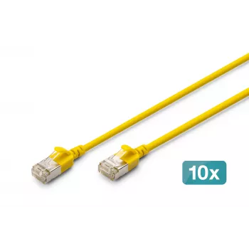 DIGITUS CAT 6A F-FTP plonas trumpiklis, 0,3 m, geltonas, 10 vnt., LSZH, 10Gbps, 500MHz