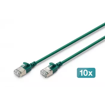 DIGITUS CAT 6A F-FTP plonas patch laidas, 0,5 m, žalias, 10 vnt. pakuotė