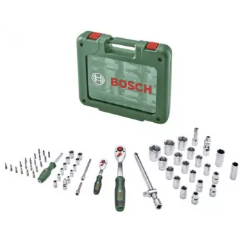 Bosch 60 dalių 1/4 inch ir 1/2 inch reketų ir įvorių rinkinys su dėklu, maks. sukimo momentas 768 Nm