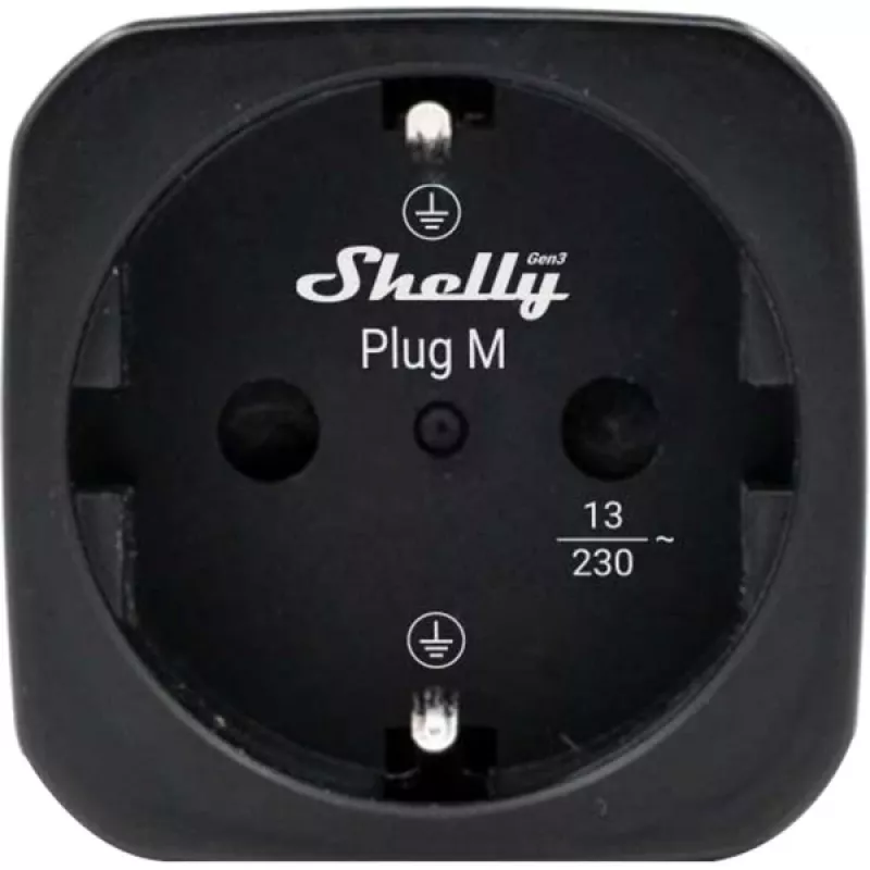 Shelly Plug M Gen3 juodas išmanusis kištukas su energijos stebėjimu, 13A, Wi-Fi ir Bluetooth