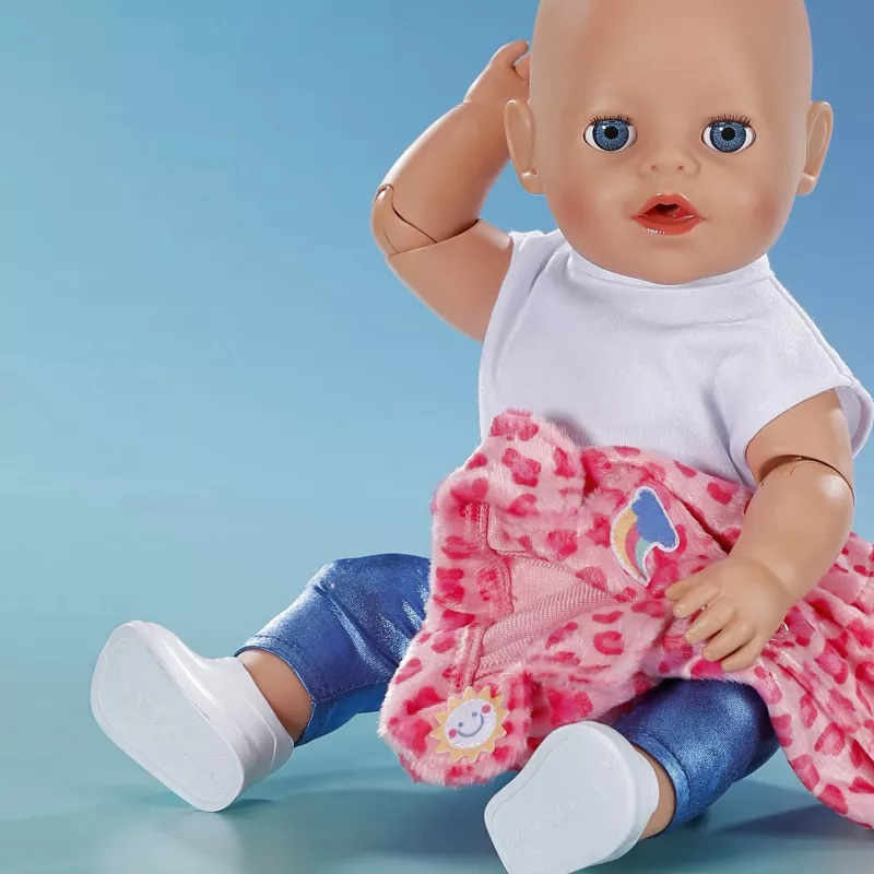ZAPF CREATION BABY born paltuko komplektas Sarah Engels 43cm - rožinė/pilka/balta lėlės apranga, 3 dalys