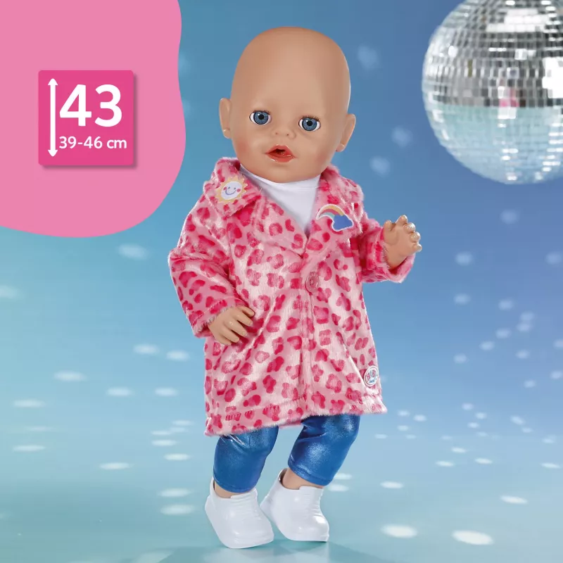 ZAPF CREATION BABY born paltuko komplektas Sarah Engels 43cm - rožinė/pilka/balta lėlės apranga, 3 dalys