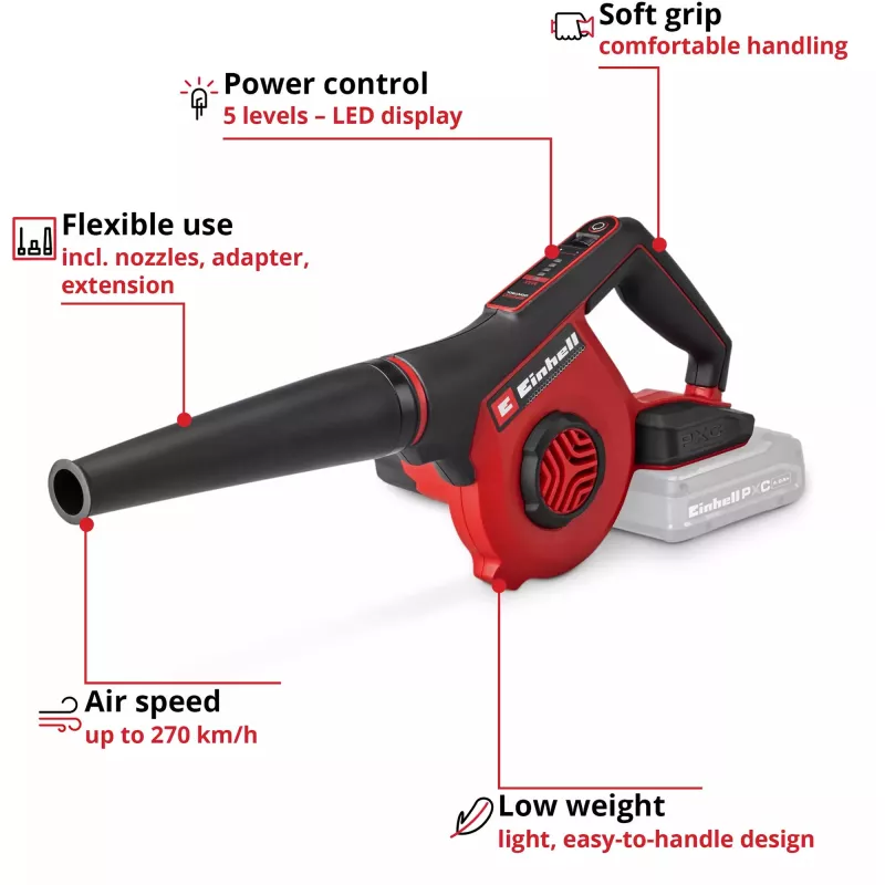 Einhell Power X-Change belaidis pūtikas TE-CB 18/270 Li - Solo (18 V, raudonas/juodas, be akumuliatoriaus)