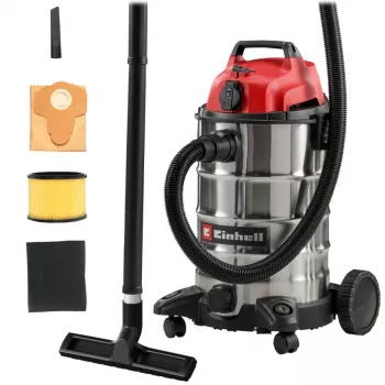 Einhell TC-VC 3055 SA šlapio ir sauso valymo dulkių siurblys su maitinimo lizdu, 55L nerūdijančio plieno talpa, 1500W