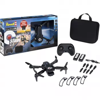 Revell RC Quadrocopter GO! Stunt 2.0 - 2,4 GHz 4 kanalų paruoštas skrydžiui dronas su 6 ašių giroskopu, be galvos režimu, 360° saltais, LED žibintais, 3 greičio lygiais, LiPo baterija, nuo 8 metų