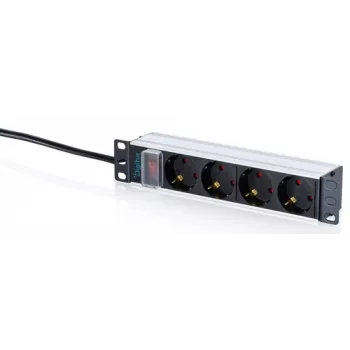 DIGITUS 10 colių aliumininis PDU maitinimo blokas, 4 Schuko lizdai, 16A, 1,5 m laidas, juodas