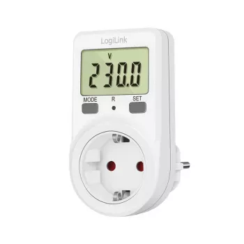 LogiLink energijos sąnaudų matuoklis, 1,5 colio LCD ekranas, vieno tarifo, Schuko kištukas, baltas
