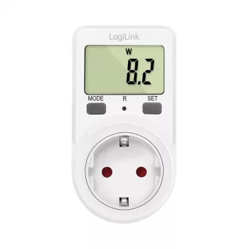 LogiLink energijos sąnaudų matuoklis, 1,5 colio LCD ekranas, vieno tarifo, Schuko kištukas, baltas