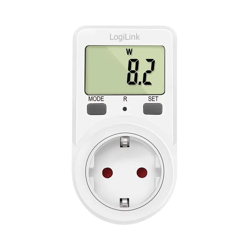 LogiLink energijos sąnaudų matuoklis, 1,5 colio LCD ekranas, vieno tarifo, Schuko kištukas, baltas