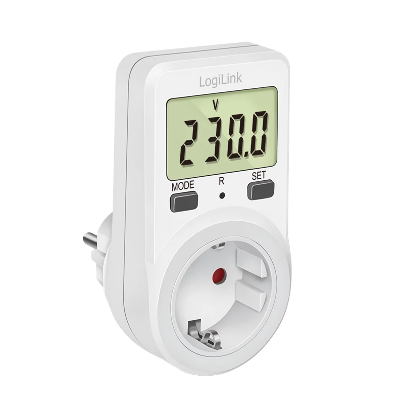 LogiLink energijos sąnaudų matuoklis, 1,5 colio LCD ekranas, vieno tarifo, Schuko kištukas, baltas