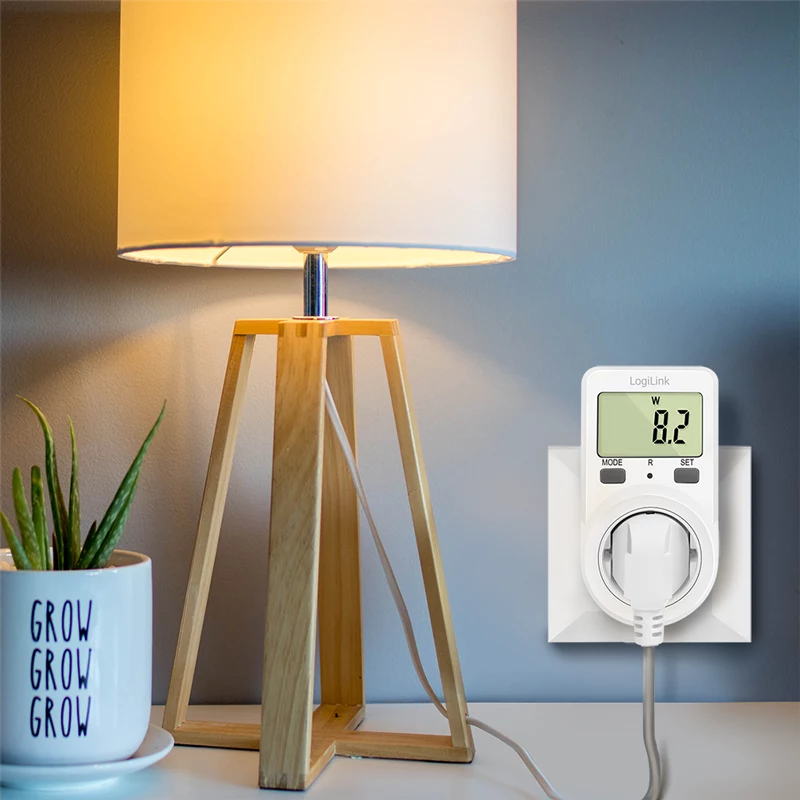 LogiLink energijos sąnaudų matuoklis, 1,5 colio LCD ekranas, vieno tarifo, Schuko kištukas, baltas