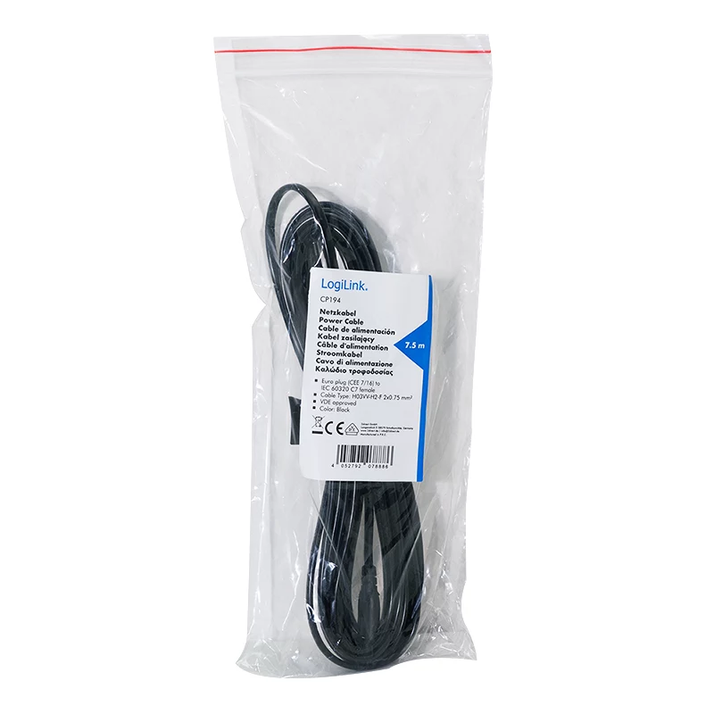 LogiLink maitinimo laidas Europlug CEE 7/16 į IEC C7, juodas, 7,5 m