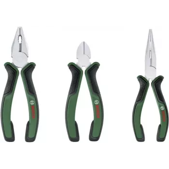 Bosch 3 dalių replių rinkinys 1600A02C0S (žalia/juoda) – kombinacinės replės, įstrižinės replės, vandentiekio replės