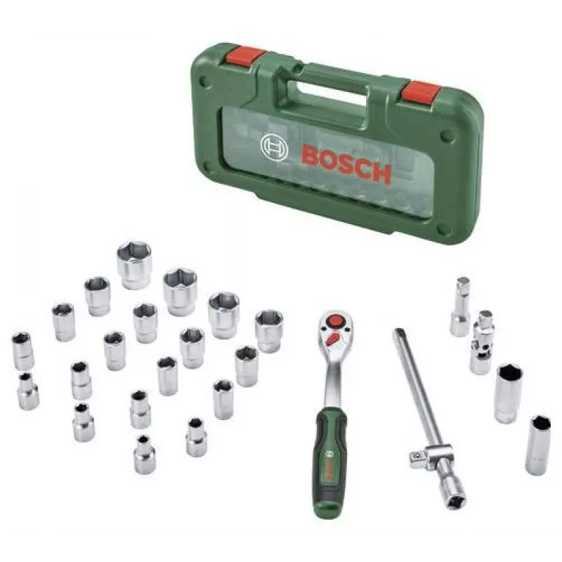 Bosch 1/2 colio reketinis ir lizdų rinkinys, 26 dalių, 768 Nm maks. sukimo momentas, žalias dėklas