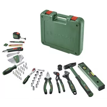 Bosch 63 dalių rankinių įrankių rinkinys žaliame dėkle