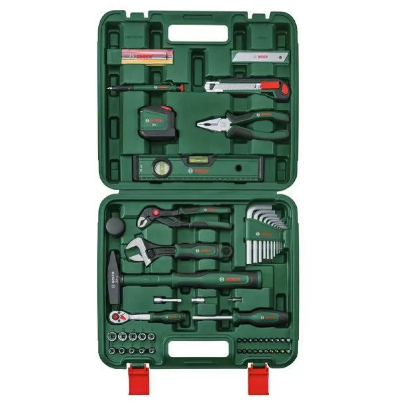 Bosch 73 dalių namų įrankių rinkinys žaliame kietame dėkle