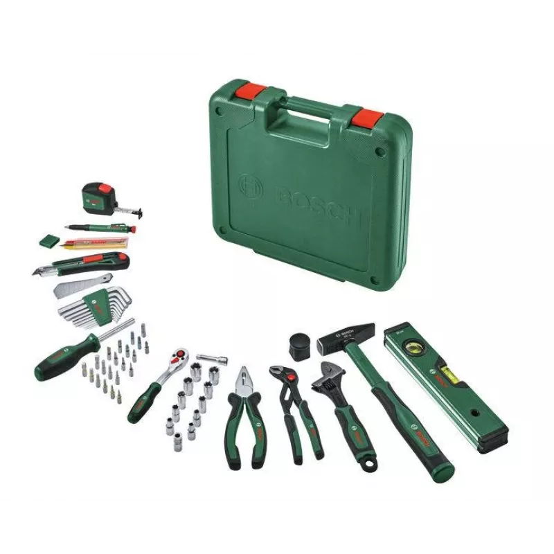 Bosch 73 dalių namų įrankių rinkinys žaliame kietame dėkle