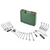 BOSCH POWERTOOLS 134 dalių DIY įrankių rinkinys žaliame dėkle su rankiniais įrankiais, antgaliais, tvirtinimo detalėmis ir priedais