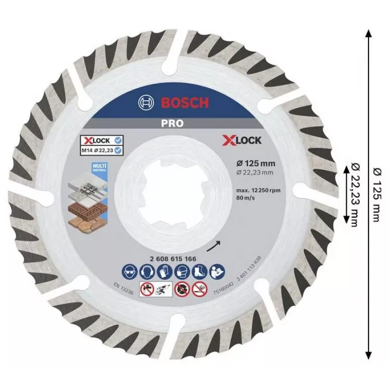 BOSCH POWERTOOLS PRO deimantinis pjovimo diskas X-LOCK MultiMaterial, Ø 125 mm (2 vnt., anga 22,23 mm)