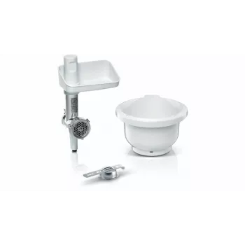 Bosch MUZS2BS mėsmalės priedas MUM 2 ir 5 serijų virtuvės mašinoms – nerūdijančio plieno peilis, 4,5 mm diskas, dešrų ir kebbe priedai