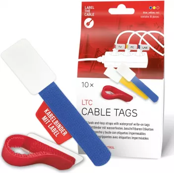 LABEL THE CABLE LTC 2630-10 Daugkartiniai lipdukų kabelių raiščiai, įvairių dydžių ir spalvų, 10 vnt.