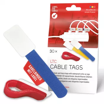 LABEL THE CABLE LTC 2630-30 Daugkartiniai kabelių raiščiai su etiketėmis, 30 vnt. mišrus rinkinys