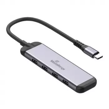 MEDIARANGE MRCS512 USB-C 4 prievadų šakotuvas - 3x USB-C 3.2 Gen 1 + 1x PD 100W, sidabrinis