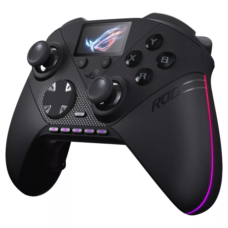 ASUS ROG Raikiri II Pro PC žaidimų valdiklis - Triple-Mode (USB-C, 2.4GHz RF, Bluetooth 5.0), OLED ekranas, 4 programuojami mentės, ESS DAC, juodas