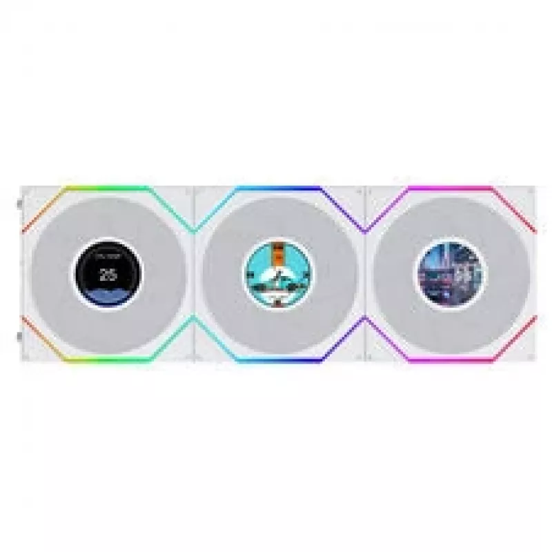 Lian Li UNI FAN TL120 LCD FLEX Wireless ARGB Reverse 3 rinkinys, baltas, 120 mm korpuso ventiliatorius