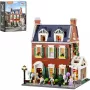 Lumibricks Redbrick Row House LED konstravimo rinkinys - 850 dalių architektūrinis modelis su integruotu šiltai baltu apšvietimu, USB maitinimas, nuo 8 metų