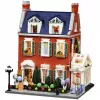 Lumibricks Redbrick Row House LED konstravimo rinkinys - 850 dalių architektūrinis modelis su integruotu šiltai baltu apšvietimu, USB maitinimas, nuo 8 metų
