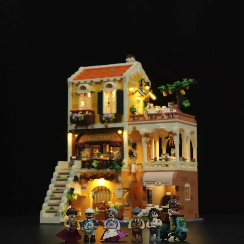 LUMIBRICKS Italian Homestyle Restaurant – 138 dalių, 3 figūrėlės, picos krosnis, lauko terasa
