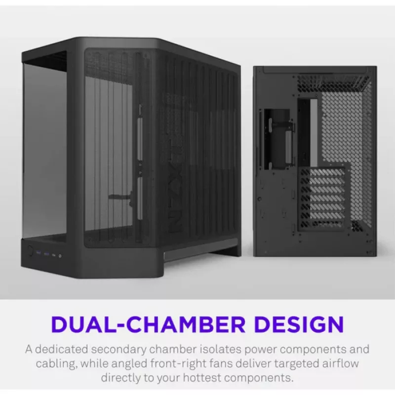 NZXT H6 RGB+ 2026 vidutinio bokšto oro srauto žaidimų korpusas, juodas, grūdintas stiklas