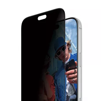 PanzerGlass 2-Way privatumo ekrano apsauga, skirta Apple iPhone 15 Pro Max, itin plati, su FastFit aplikatoriumi