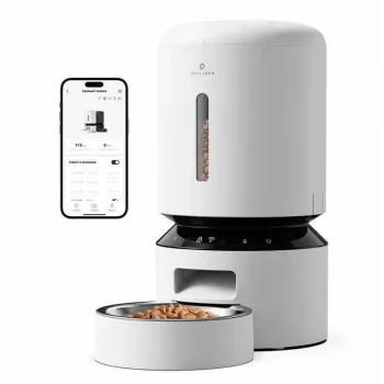 PETLIBRO Granary WiFi Feeder 5L Baltas – automatinis šėrykla su programėle, 10 šėrimų per dieną, balso įrašu ir nerūdijančio plieno dubeniu