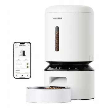 PETLIBRO Granary WiFi Feeder 5L Baltas – automatinis šėrykla su programėle, 10 šėrimų per dieną, balso įrašu ir nerūdijančio plieno dubeniu
