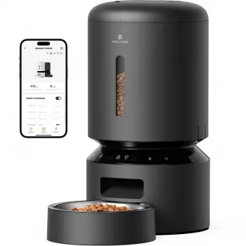 PETLIBRO Granary Wi-Fi automatinis gyvūnų ėdiklis, 5L, išmanus maisto daviklis katėms ir šunims, valdymas programėle, 10 šėrimų per dieną, balso įrašas, nerūdijančio plieno dubuo, juodas