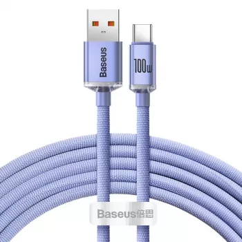 Baseus USB-A į USB-C Crystal Shine 100W 2m violetinis laidas