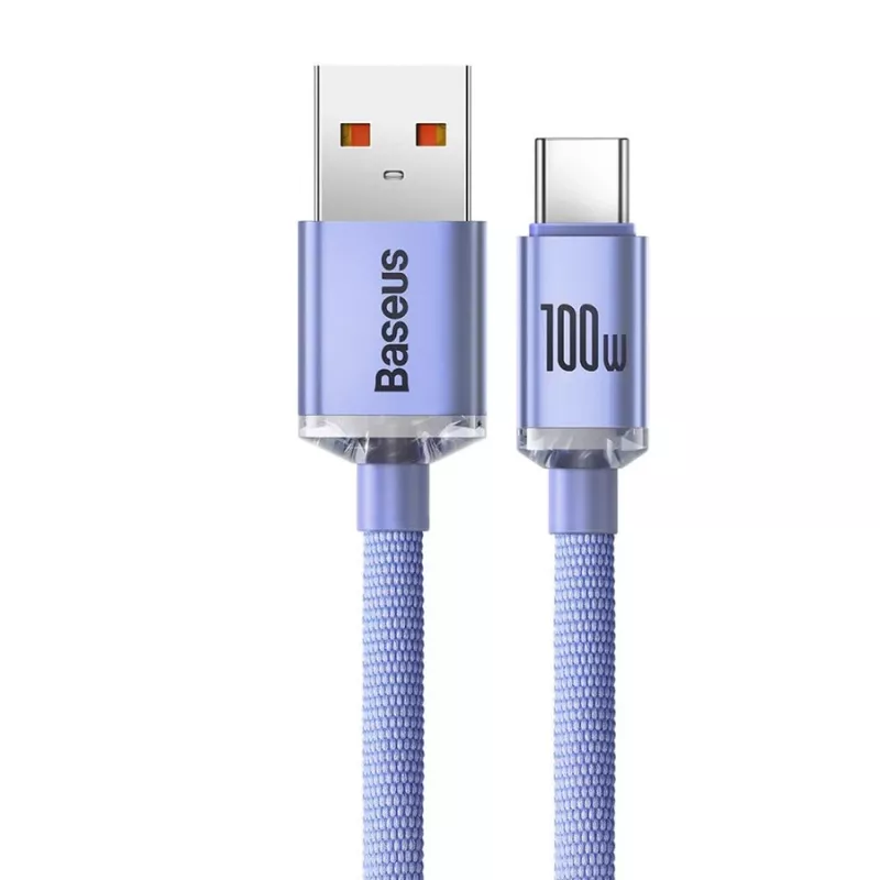 Baseus USB-A į USB-C Crystal Shine 100W 2m violetinis laidas