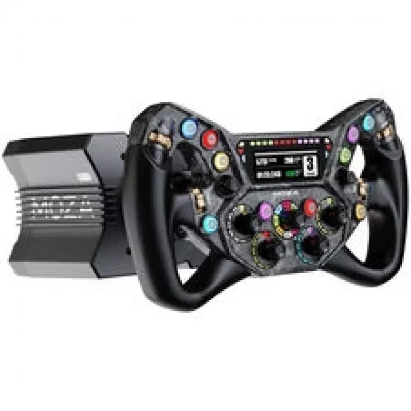 Moza Racing KS Pro vairas – 300 mm anglies pluošto sim lenktynių vairas su RGB mygtukais ir magnetinėmis perjungimo mentelėmis