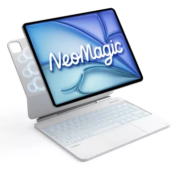 Inateck klaviatūros dėklas, skirtas iPad Pro 12,9 colio (3–6 kartos), su jutikline kilimėle, apšviestais klavišais, QWERTZ išdėstymu – baltas